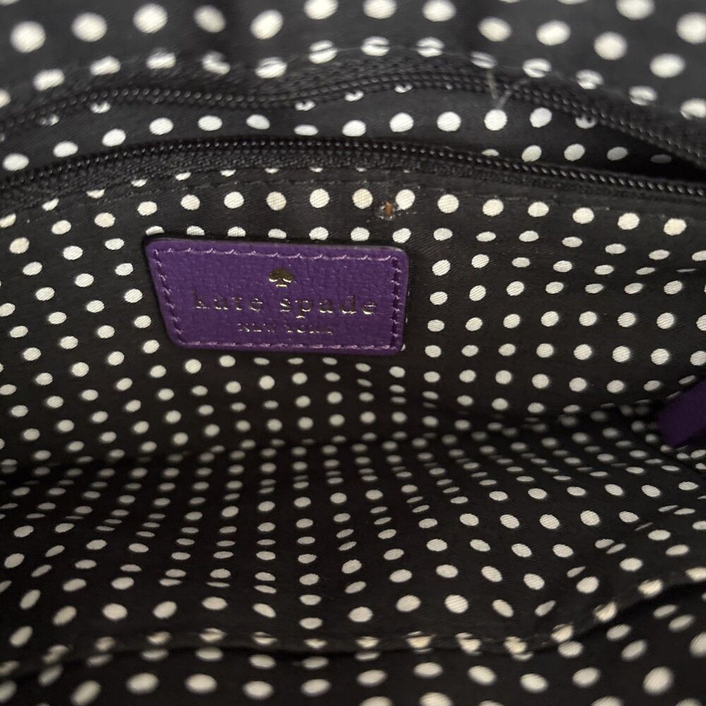 Kate Spade New York Purple Leather Bow Crossbody Bag Gold Chain Polka Dot - Picture 12 of 12